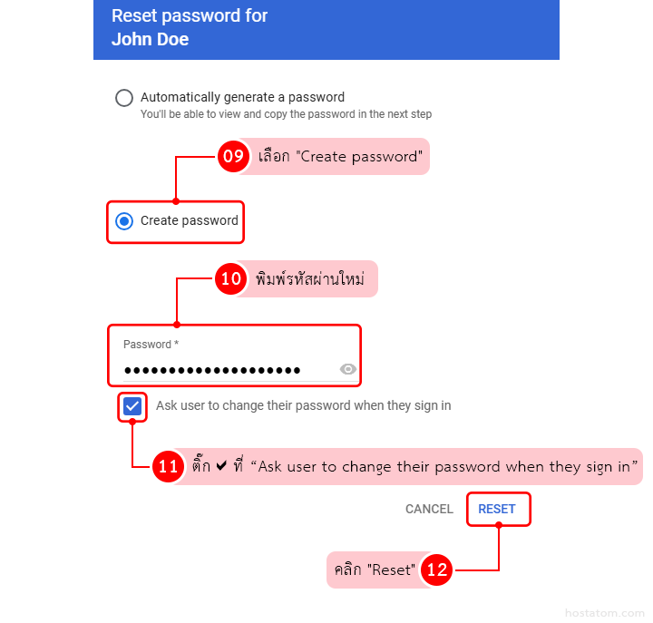 google workspace reset password with create password