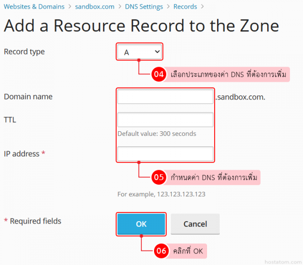 วิธีเพิ่มค่า DNS ใน Plesk - hostatom Knowledge Base