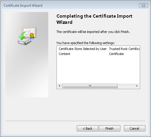 Completing the Certificate Import Wizard